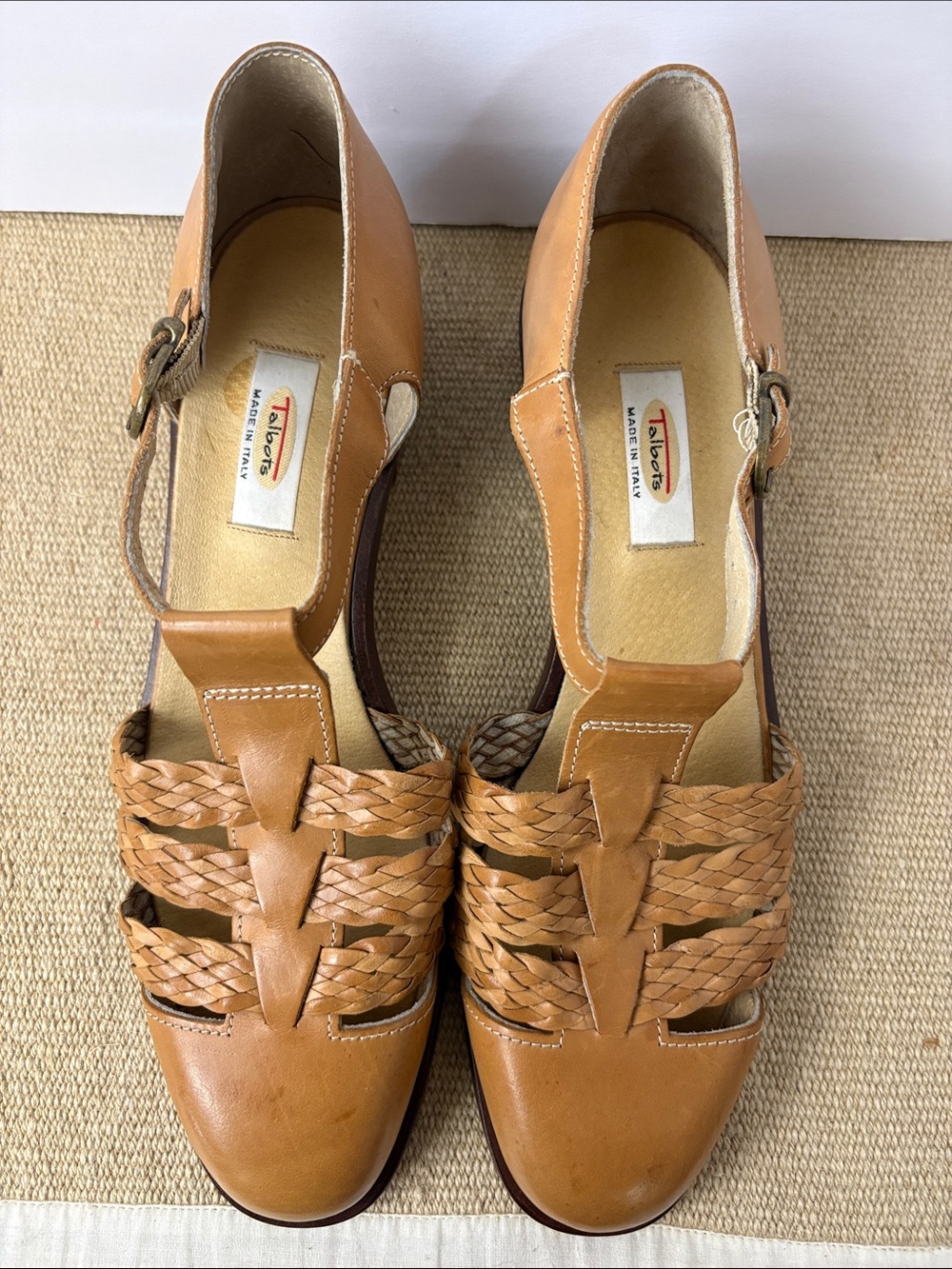 Talbots Vintage Tan Braided Leather Mary Jane Heels Size 10 - Picture 2 of 13